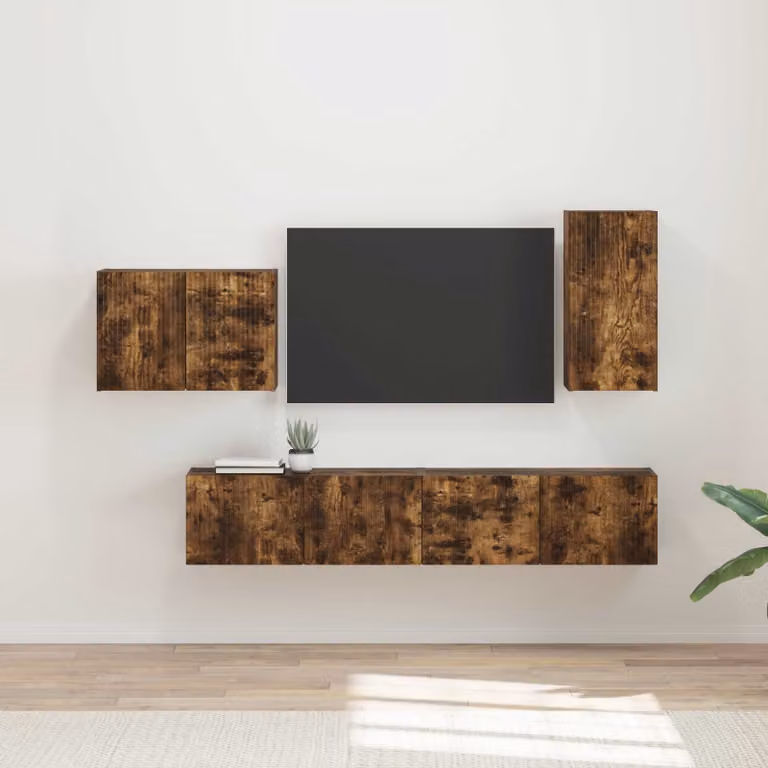 Set di 4 pezzi di mobiletti da TV a parete moderni vidaXL in rovere fumé marrone L/P/H: 78,5 x 31,0 x 29,5 cm