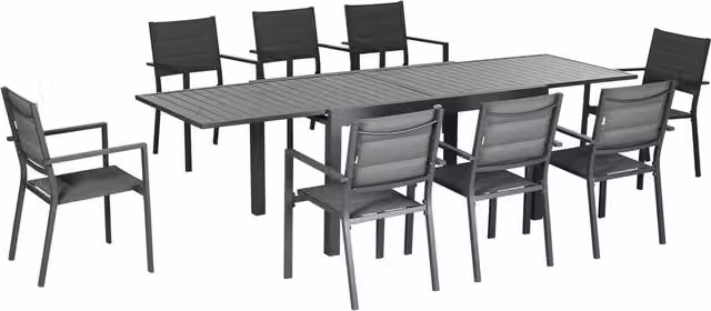 Set da giardino Outsunny con tavolo estensibile da 135 a 270 cm e 8 sedie impilabili in alluminio e textilene, colore grigio
