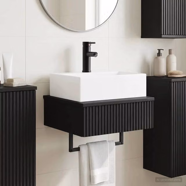 Lavabo da parete nero opaco vidaXL in MDF L/P/H: 40 x 41 x 39 cm