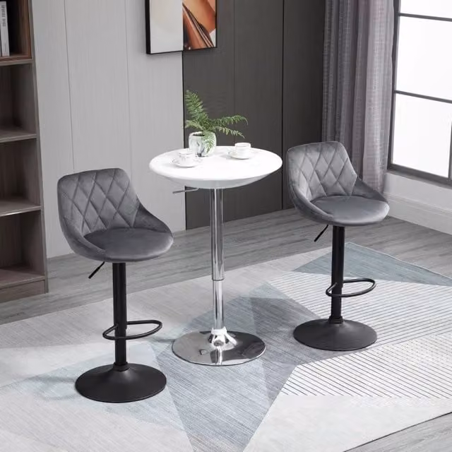 Sedia alta girevole 360 gradi REDOM in poliestere grigio con struttura in metallo per cucina e sala da pranzo – 1