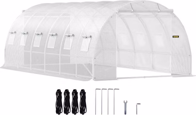 Serra da Giardino a Tunnel 6,1 x 3 x 2,1 m in Acciaio Zincato con Copertura PE Bianco Impermeabile con 12 Finestre e Porte