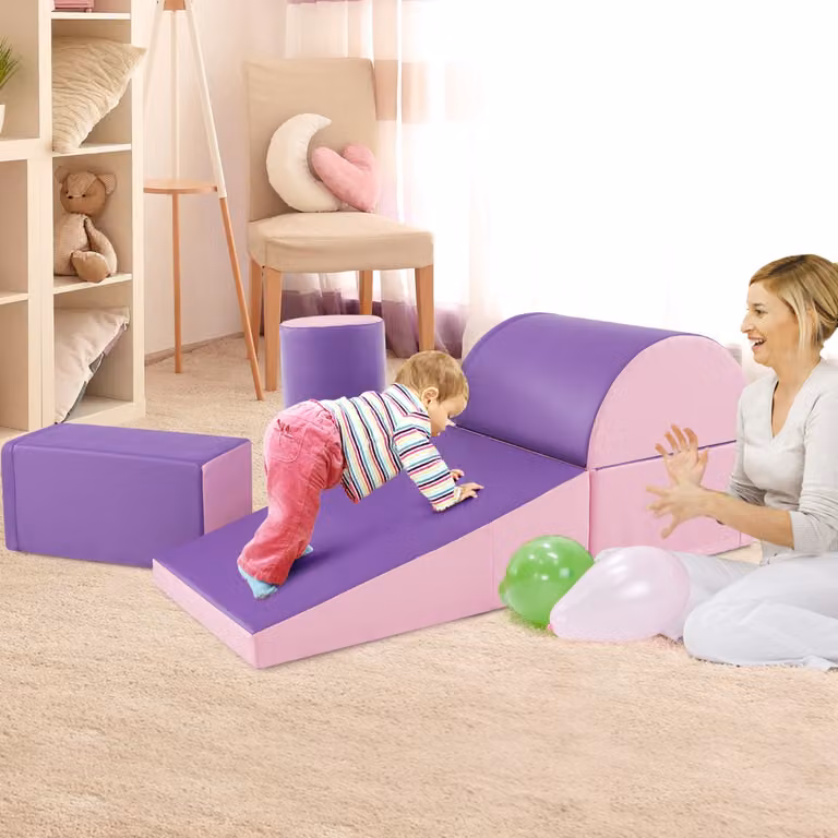 Costway Set di gioco da arrampicata per bambini in schiuma impermeabile, 5 pezzi, Viola