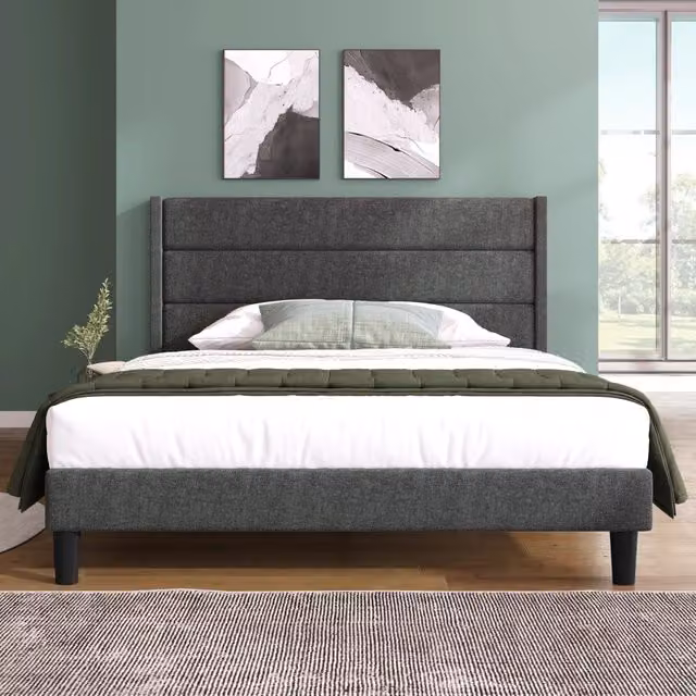 Letto matrimoniale imbottito Zephmum in tessuto grigio con design moderno L/P: 140 x 200 cm – 1
