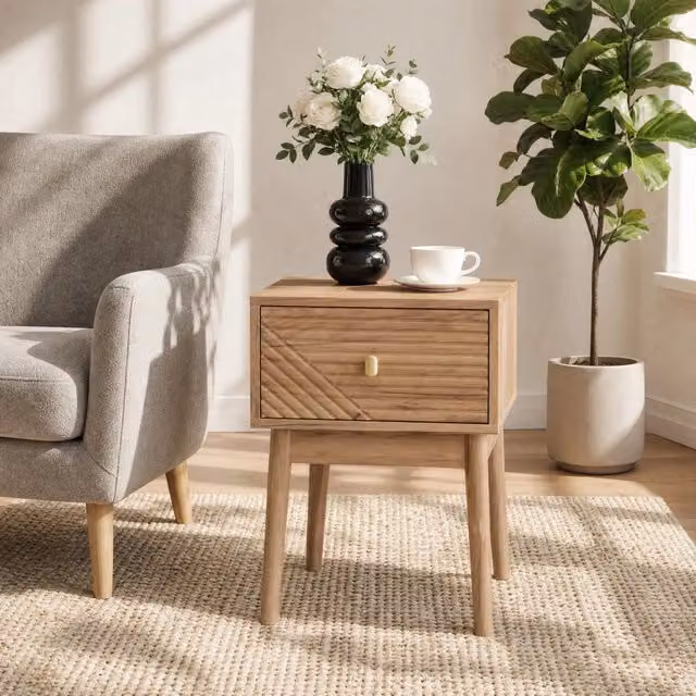 Comodino moderno Mivray con 2 cassetti in MDF color marrone e dettagli oro, L/P/H: 40 x 40 x 55 cm