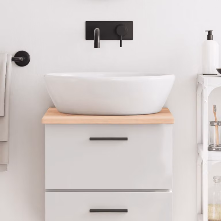 Piano da bagno vidaXL in legno massello non trattato, colore marrone, L: 50 cm, P: 40 cm, H: 2 cm
