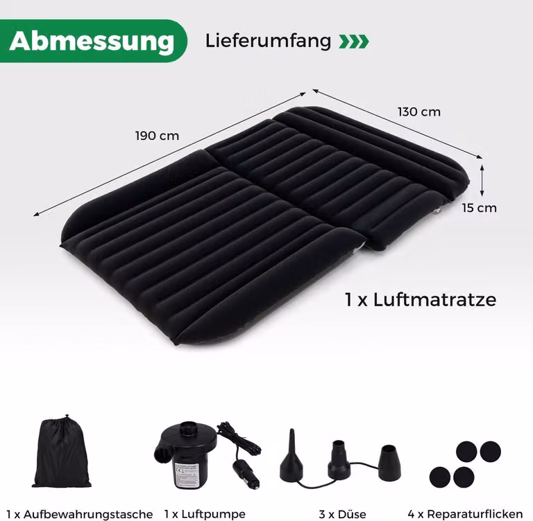Materasso ad aria SUV 190x130 cm, letto gonfiabile con pompa