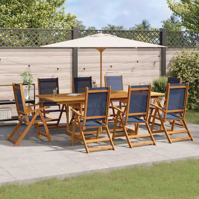 Set Pranzo da Giardino vidaXL in Legno di Acacia e Textilene, 9 Pezzi, Marrone e Blu