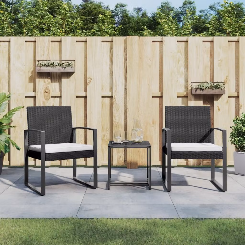 The Living Store Set da pranzo da giardino 3 pezzi con cuscini nero PP rattan