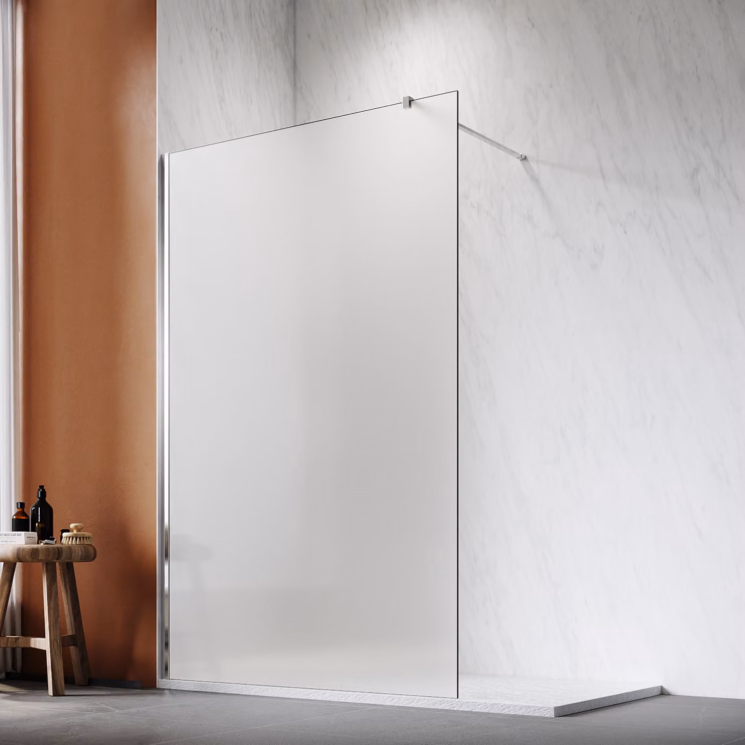 Doccia walk-in SONNI 100x200 cm con stabilizzatore in vetro completamente satinato da 8 mm con nano rivestimento