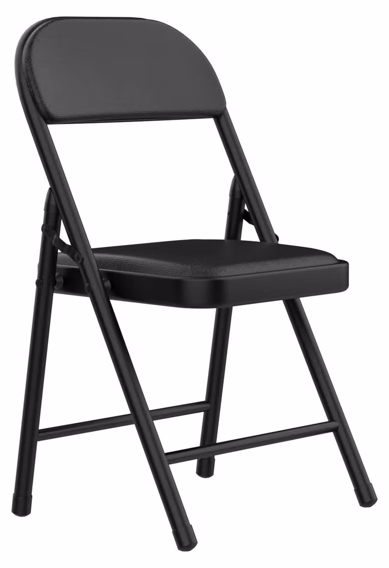 Sedia pieghevole imbottita per sala da pranzo, struttura in metallo, rivestimento in pelle, adatta per soggiorno, sala da pranzo, ufficio, colore nero, confezione singola