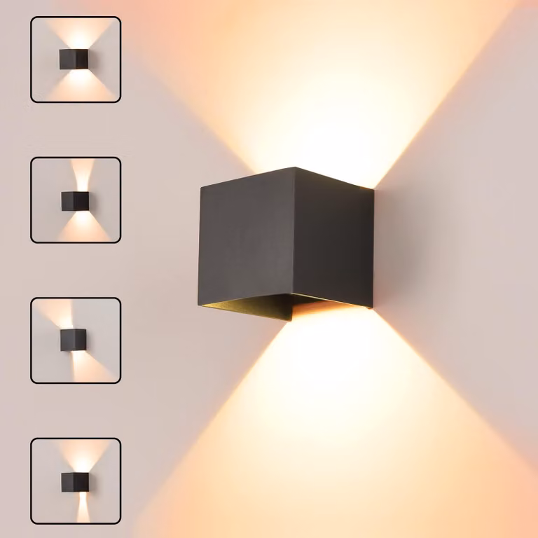 Lampada a LED da parete, 12W, luce calda, grado di protezione IP65, alluminio, forma quadrata, orientabile