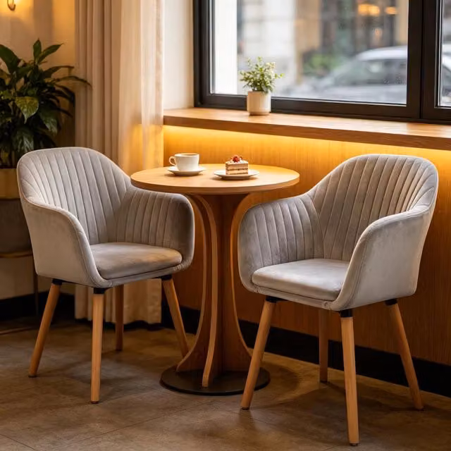 Sedia da pranzo in velluto con braccioli e schienale ergonomico, gambe in metallo e legno massiccio grigio chiaro 40 × 40 cm