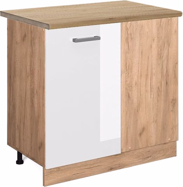 Mobile ad angolo cucina R-Line Bianco lucido/Rovere dorato 86 cm, PL Rovere Vicco