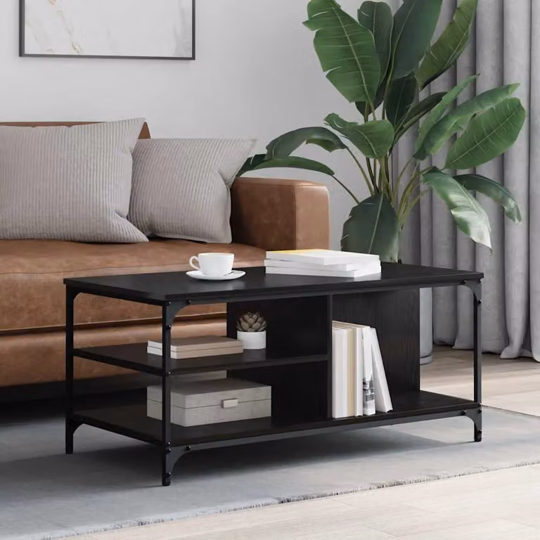 vidaXL Tavolino da salotto rettangolare in stile industrial, colore nero e rovere, L: 100 cm, P: 50 cm, H: 45 cm