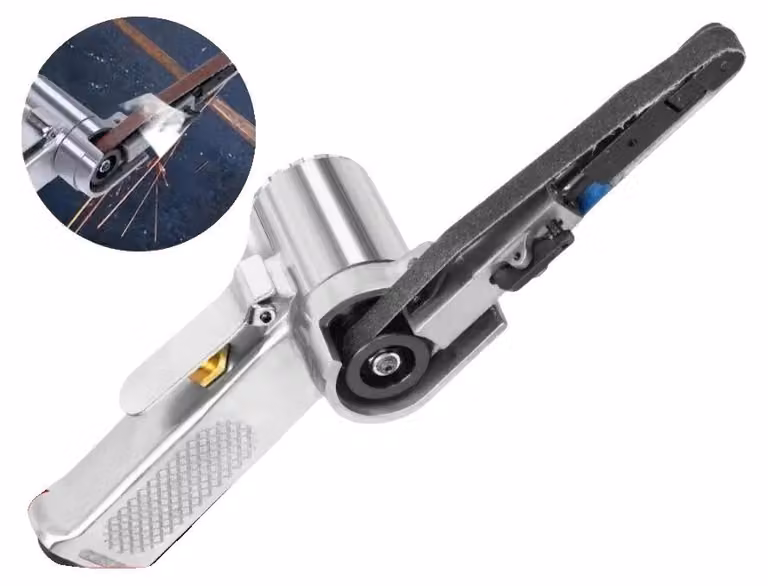 Smerigliatrice a nastro pneumatica, materiale acciaio, lunghezza 280 mm, dimensioni nastro 10 x 330 mm, velocità a vuoto 16000 giri/min, pressione di esercizio 90 psi
