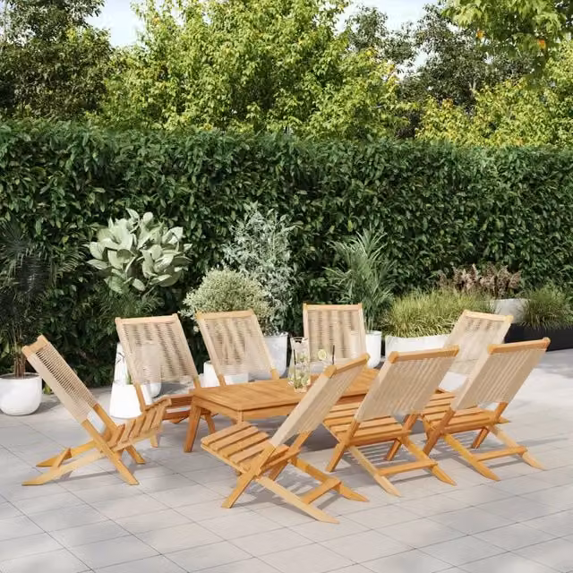 Sedie pieghevoli, 8 pezzi, beige, in legno massello di acacia 3214636