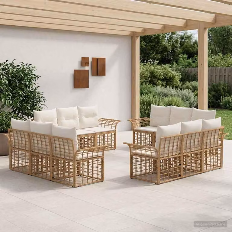 Maison Exclusive - Set da esterno per divano, composto da 12 pezzi. Tessuto in poliestere, naturale e color crema