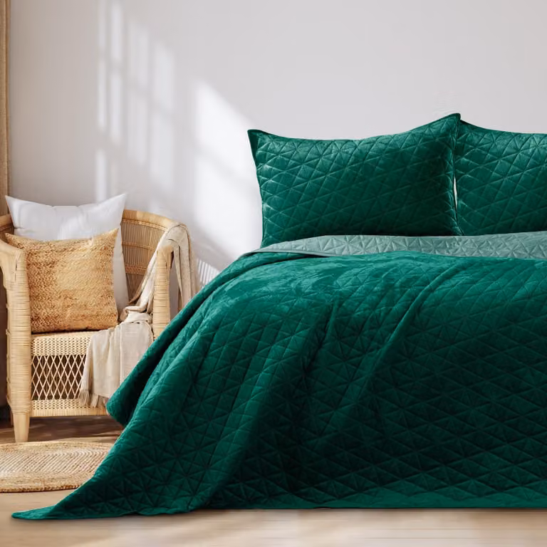 Copripiumino Laila, 240x260 cm, velluto verde, fronte-retro