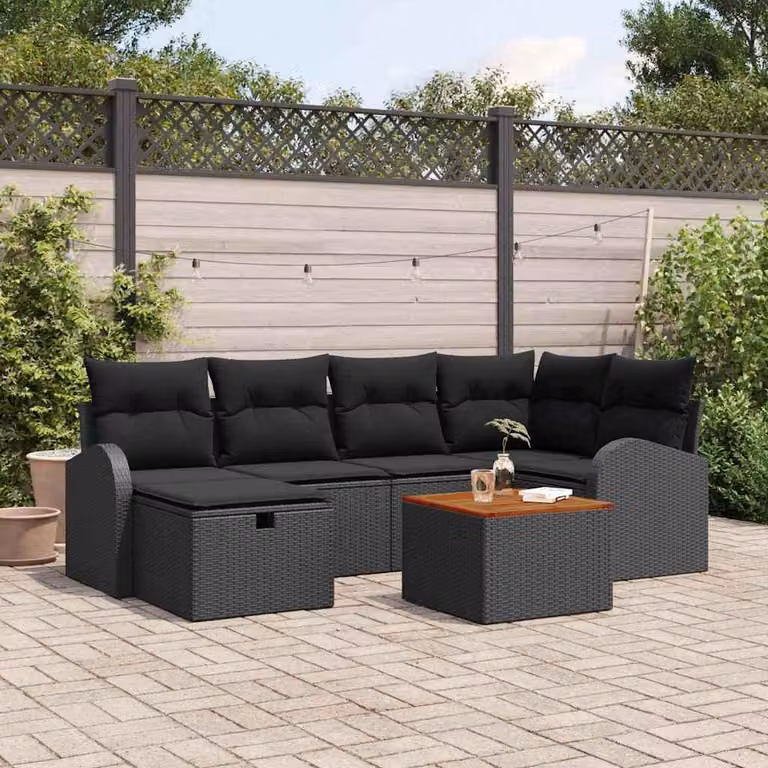 Maison Exclusive - Set da giardino composto da 7 pezzi, divano e poltrone, in rattan sintetico nero