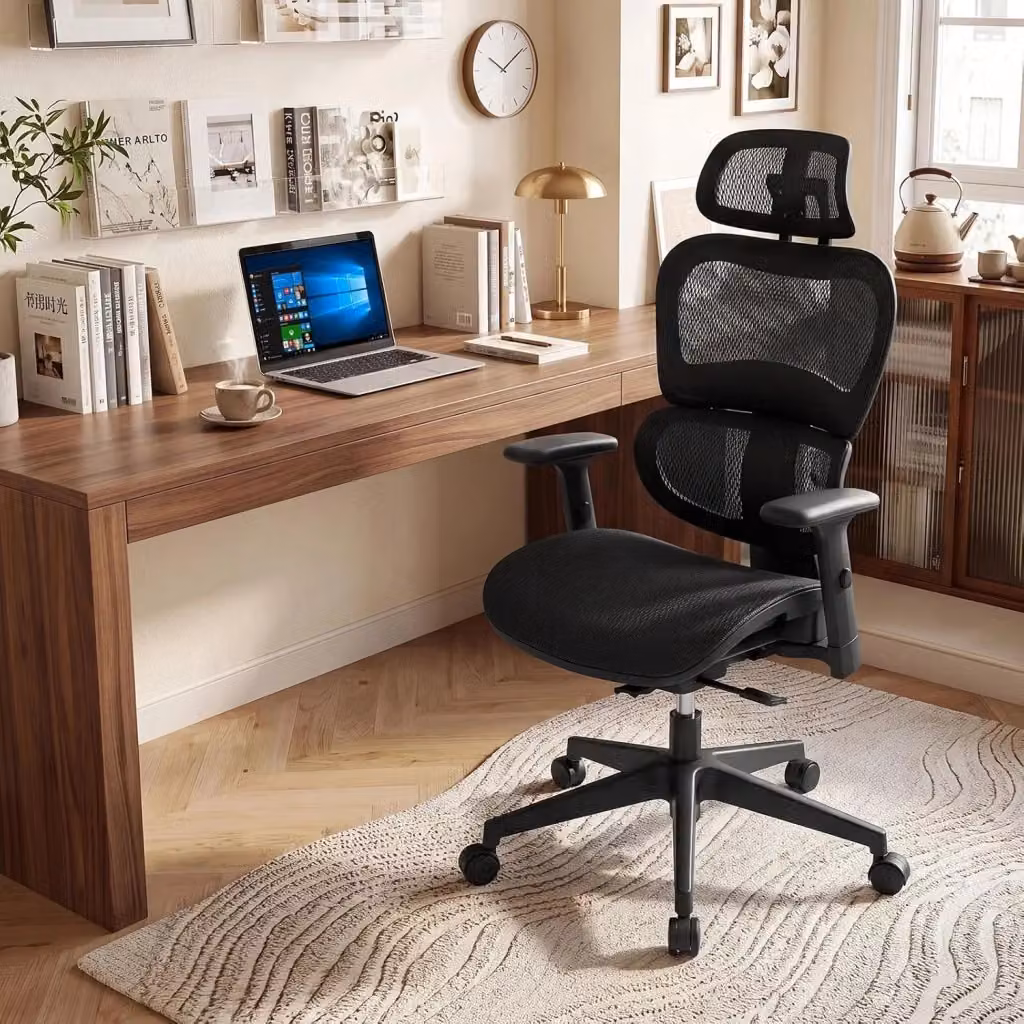 Sedia da Ufficio Ergonomica COSTWAY Nera con Poggiatesta Regolabile, Supporto Lombare e Ruote per Home Office – 2