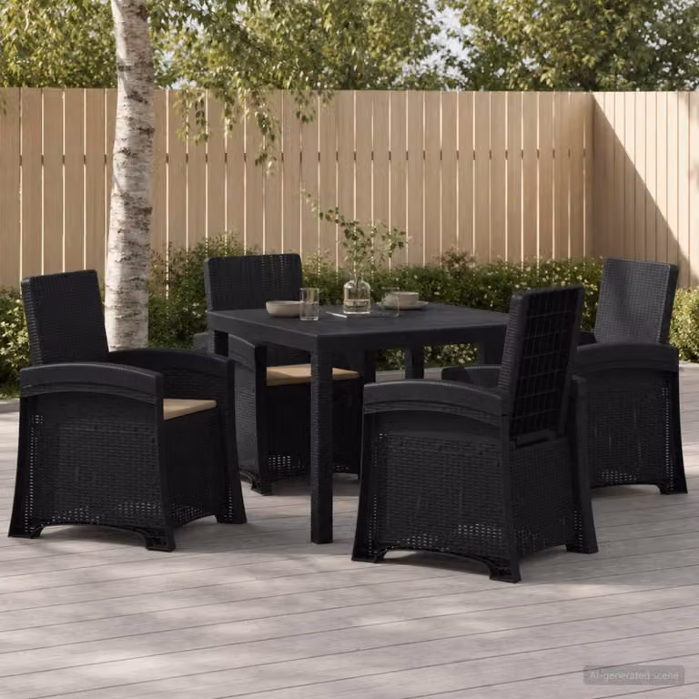 Set da pranzo per giardino vidaXL in rattan sintetico da 5 pezzi, colore antracite e beige