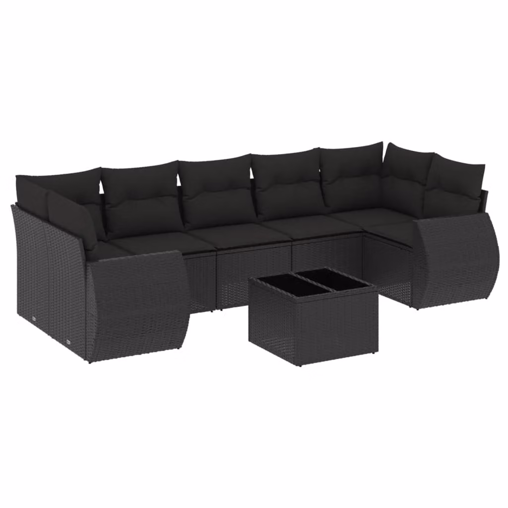 Set Divani da Giardino con Cuscini 8 pz Nero in Polyrattan