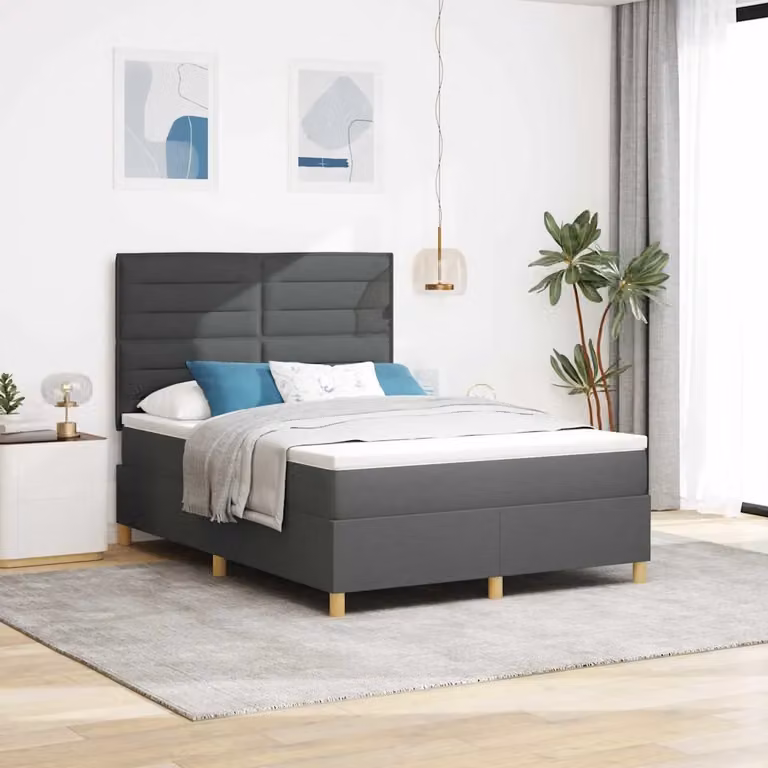 Letto a molla con illuminazione LED vidaXL in tessuto grigio, L/P/H: 140 x 200 x 280 cm