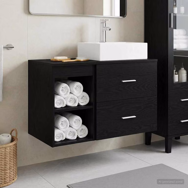 Set di mobili per il bagno moderno vidaXL composto da mobile lavabo e pensile nero opaco
