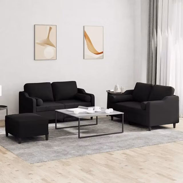 Set di divani da soggiorno vidaXL in tessuto nero con cuscini, stile moderno – 1