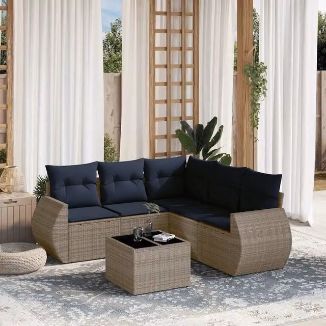 Set Divani da Giardino 6 pz con Cuscini Grigio in Polyrattan 3221360