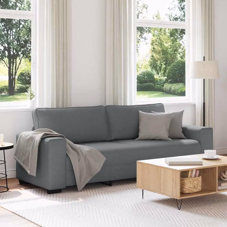 vidaXL Divano a 3 Posti Moderno in Tessuto Grigio con Cuscini, L: 220 cm, P: 77 cm, H: 82 cm