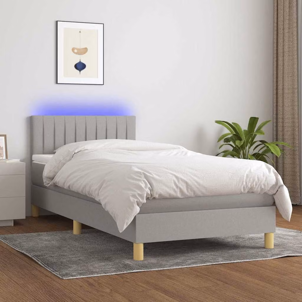 Letto Ibrido con Materasso e Illuminazione LED vidaXL in Tessuto Grigio e Bianco L/P: 90 x 190 cm – 1