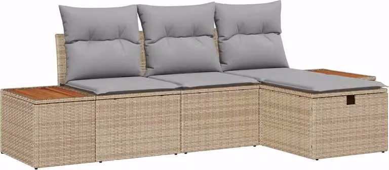 Set Divano da Giardino con cuscino 4 pcs Beige Poly Rattan