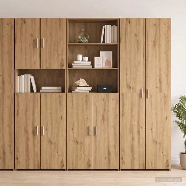 Credenza moderna vidaXL in legno rovere marrone con ante a battente e ripiani interni L: 70 cm, P: 42,5 cm, H: 185 cm