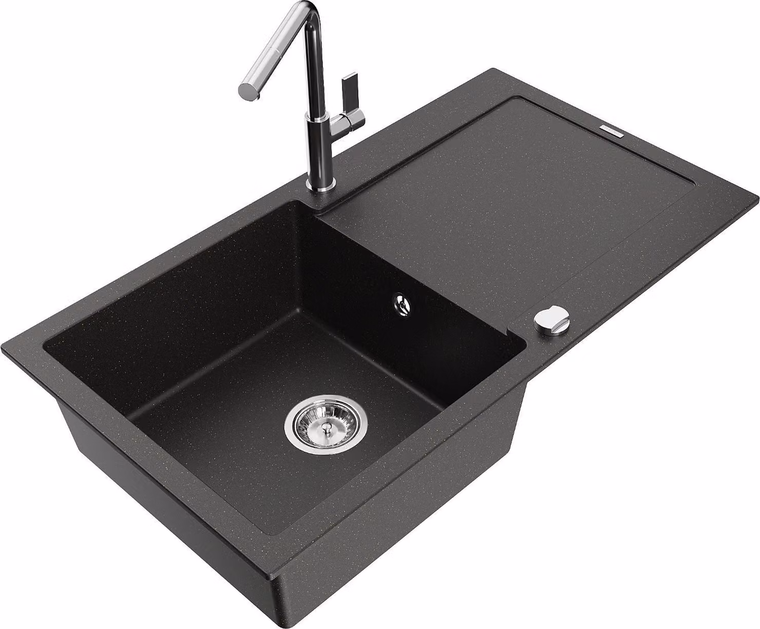 Mexen Leo lavello in granito a 1 vasca con sgocciolatoio e miscelatore cucina Flora, nero/oro metallizzato - 6501-75-670401-00