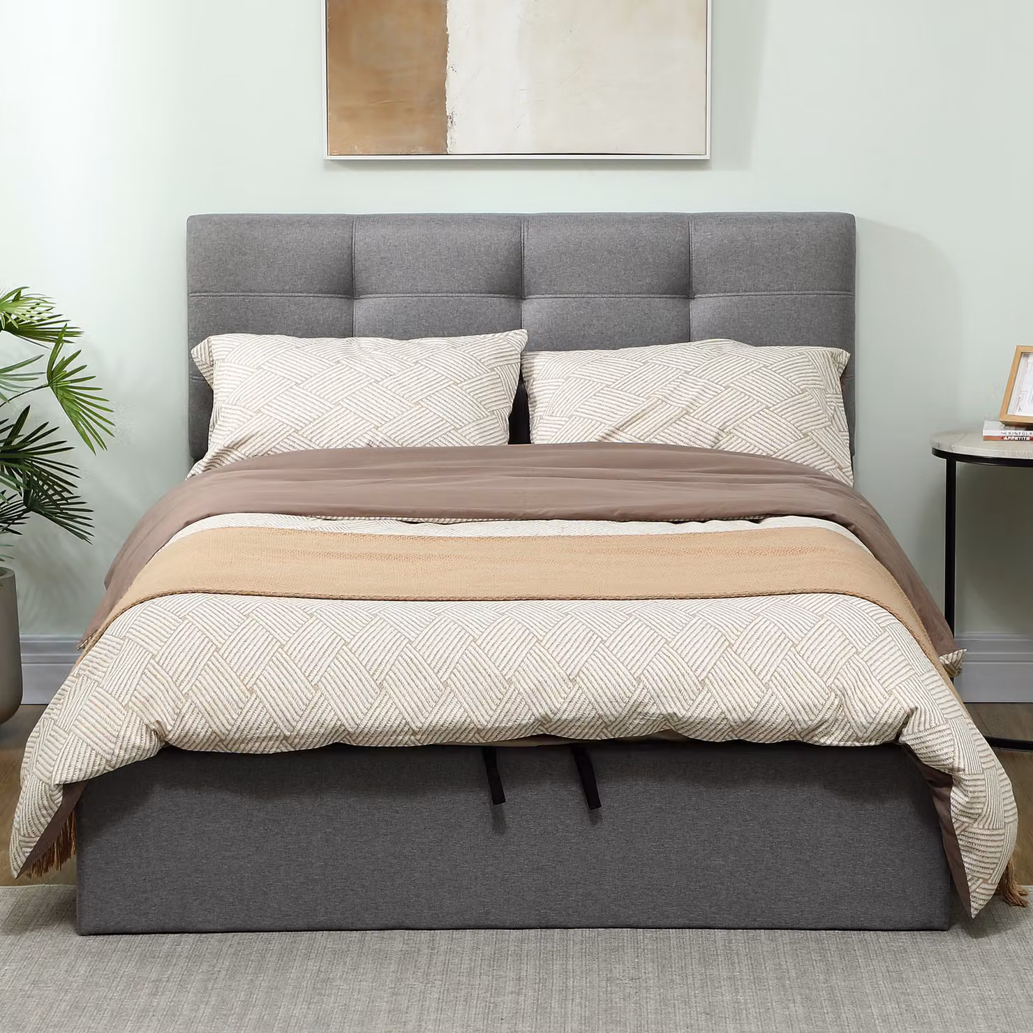 Letto contenitore matrimoniale HOMCOM con vano nascosto e rete a doghe in legno, grigio, L/P: 140 x 190 cm – 2