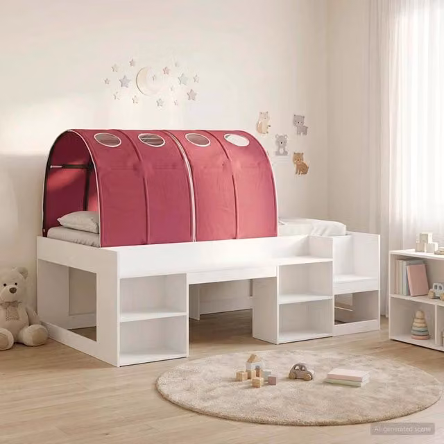Letto con Tunnel 3 pz Bianco e Rosso Legno ingegnerizzato 3423633