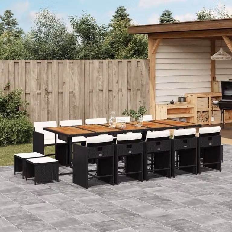 Maison Exclusive - Set da Pranzo da Giardino 15 pz con Cuscini Nero in Polyrattan