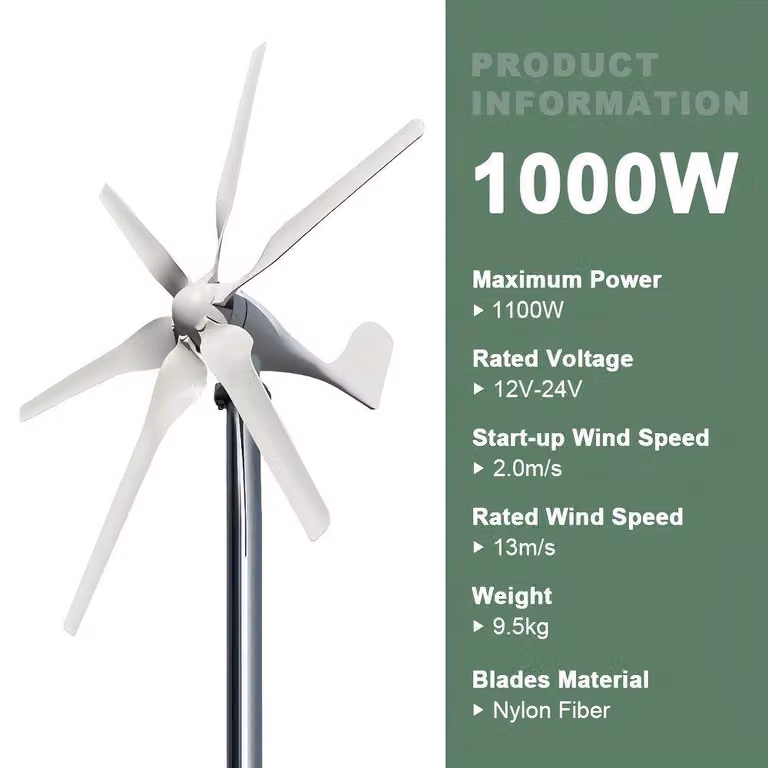Turbina eolica orizzontale - Generatore eolico - Pale eoliche - Generatore di energia - Energia domestica - Tensione: 12V/24V