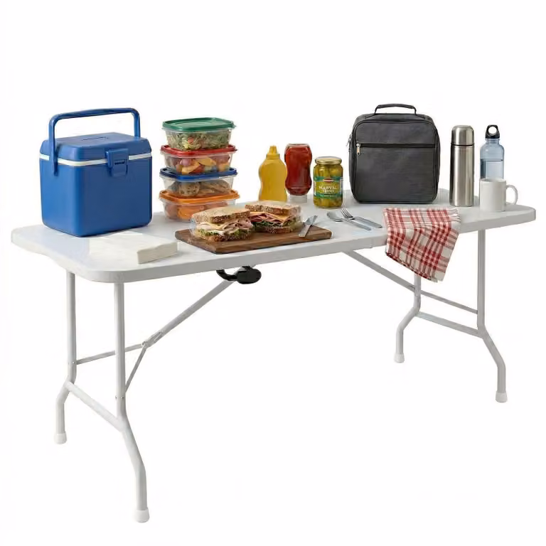 Essence - Tavolo da giardino pieghevole 180x74x70 cm da campeggio picnic portatile in resina bianco