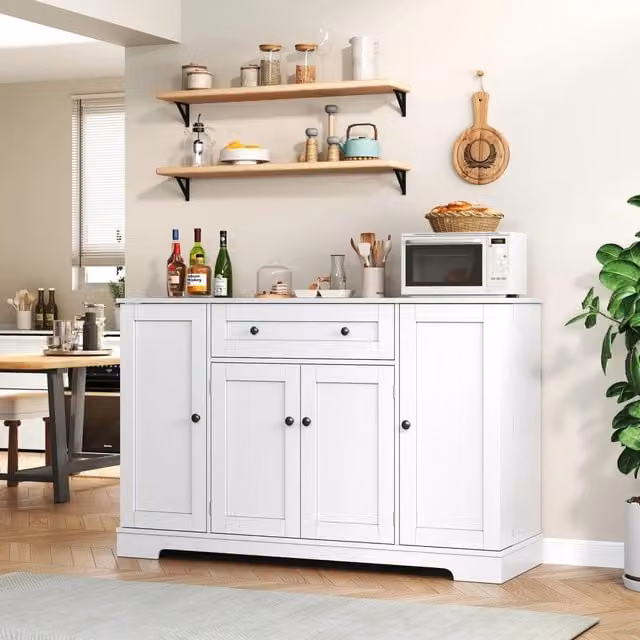 Buffet da Cucina Multifunzionale ¨C Xylo ¨C Bianco, Ripiani Regolabili, Cassetto, 138 cm