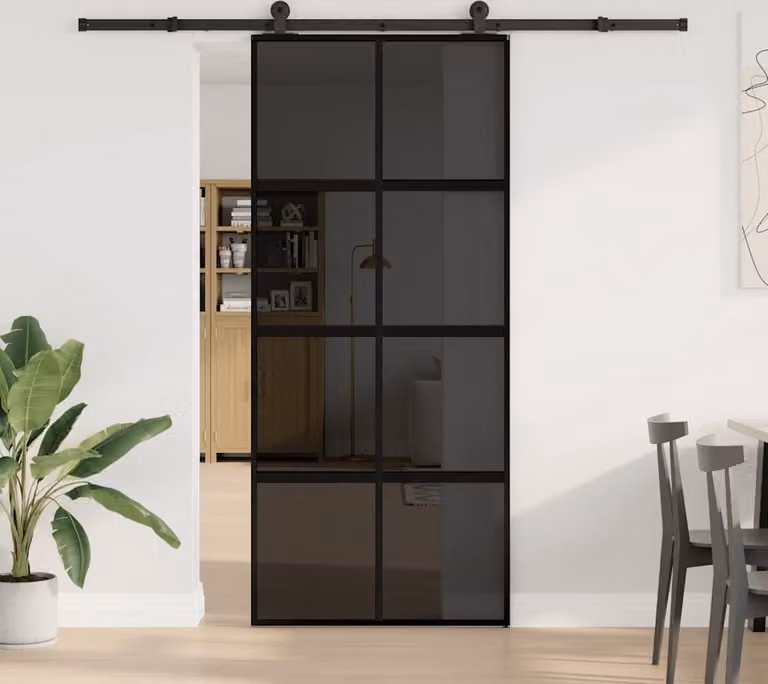 Porta Scorrevole Ferramenta 90x205 cm Vetro Temperato Alluminio