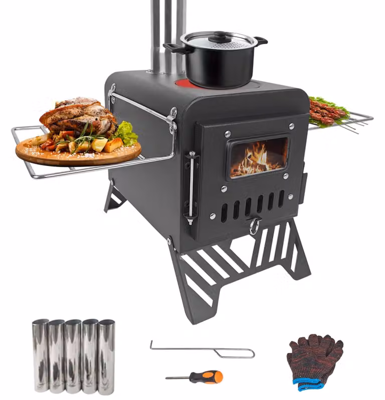 Stufa a legna indipendente - fornello da campeggio compatto - acciaio legato - ideale per cucinare e riscaldare all'aperto