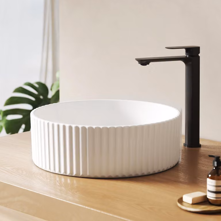Lavabo da appoggio rotondo, in Vetroceramica, diametro 36 cm, senza foro per rubinetto, adatto per il bagno