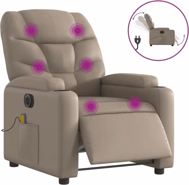 Poltrona Relax Reclinabile Elettrica con Massaggio in Similpelle Beige