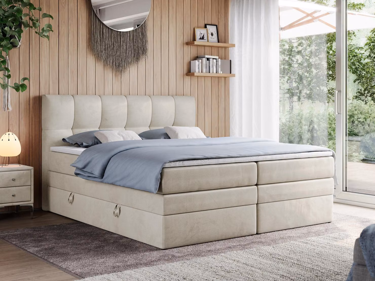 Letto boxspring con materasso matrimoniale - ALVIN-KING - 120 x 200 cm - Beige - H4
