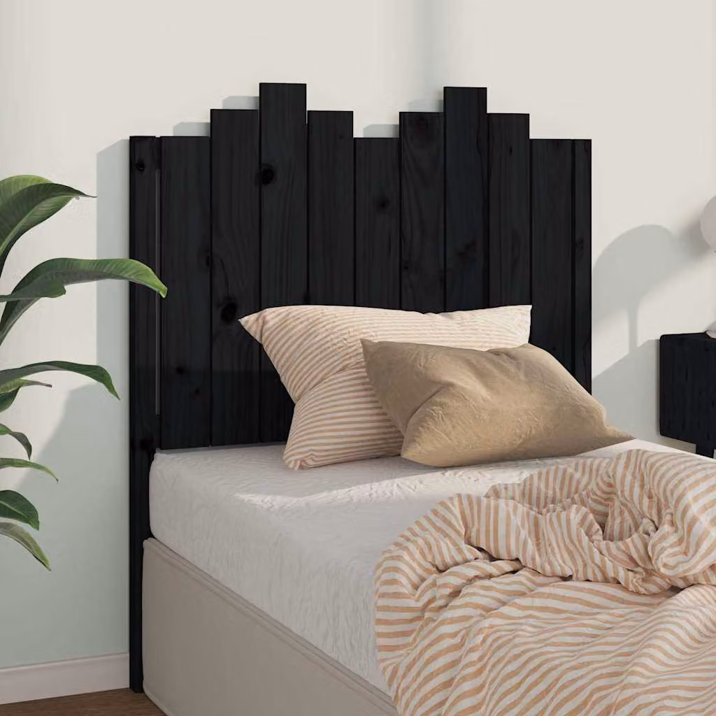 Testiera per letto vidaXL in legno massello di pino, colore nero, L 96 cm x P 4 cm x H 110 cm