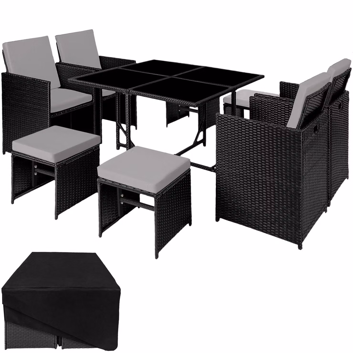 Set da salotto in rattan TecTake GmbH Bilbao 4+4+1 con copertura protettiva nero/grigio – 1