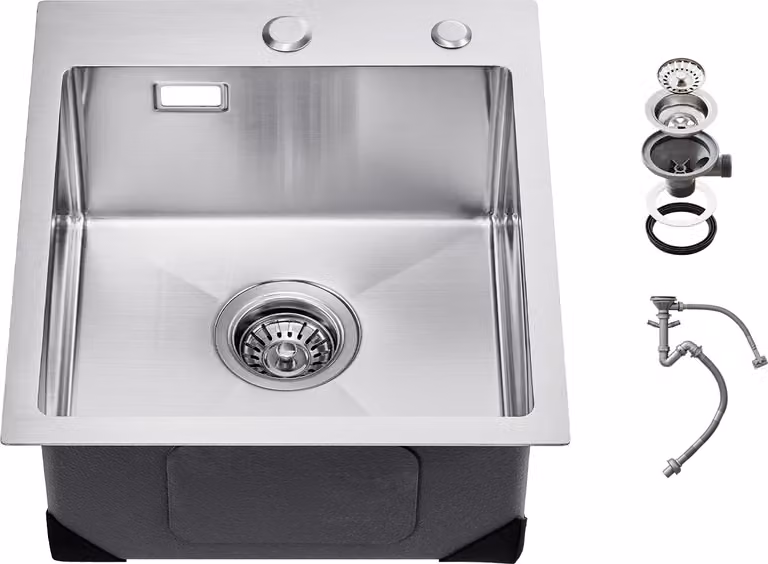 SucceBuy postazione di lavoro per lavello da cucina, lavelli da 40 cm da montare in alto, vasca singola in acciaio inox 304, con accessori per camper, cucina, lavanderia, bar