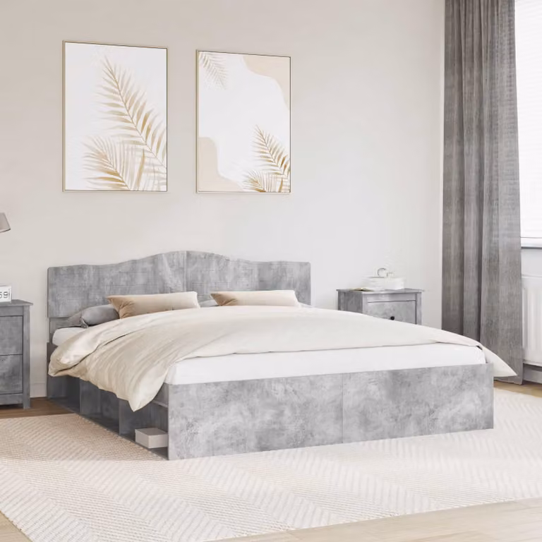Struttura del letto moderna vidaXL in pino massello e materiali misti, colore grigio, L/P/H: 180 x 200 x 90 cm
